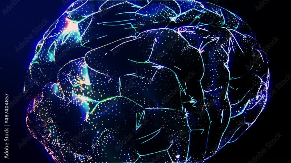 Light electric glow  curve movement spark on human brain with camera ramp speed movement focus point to point.3D rendering motion graphic futuristic conceptual.
