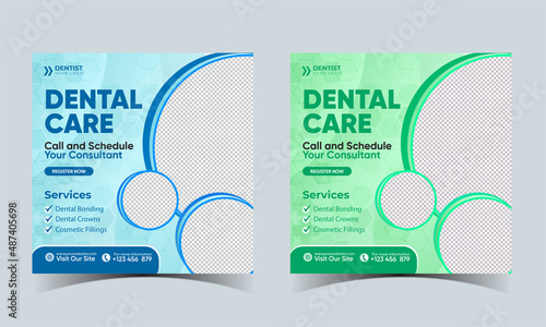 Dentist and dental care social media post template fully editable. Dental medical banner set with photo