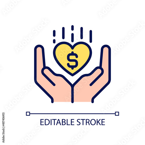 Philanthropy pixel perfect RGB color icon. Philanthropic organization. Improve human welfare. Isolated vector illustration. Simple filled line drawing. Editable stroke. Arial font used