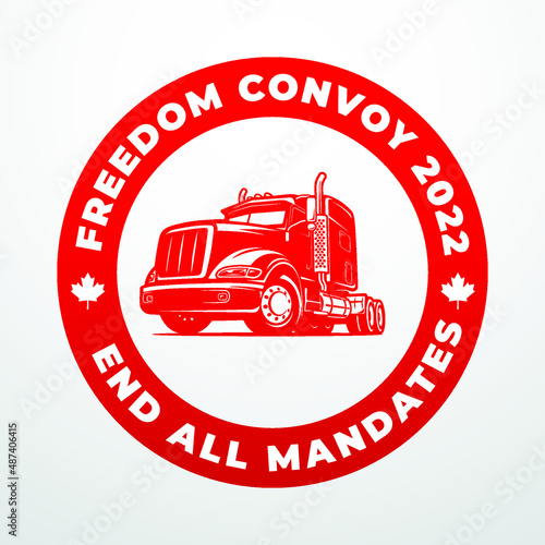 Freedom convoy canada 2022, fight for freedom, end all mandates canadian truckers convoy modernc reative banner sign, design concept, social media post with truck icon on a red canadian background 