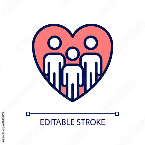 Community work pixel perfect RGB color icon. Volunteer opportunities. Change through collective action. Isolated vector illustration. Simple filled line drawing. Editable stroke. Arial font used