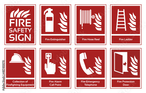 Set of Fire Safety Signs. Collection of Warning Signs Flat Style Vector Illustration. ISO 7010 Sign.