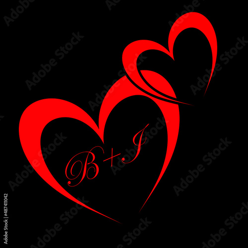 BI,B  I creative letter logo designwith love shape,B+I letter logo design. photo