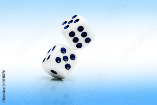 dice close-up on a gradient blue background.