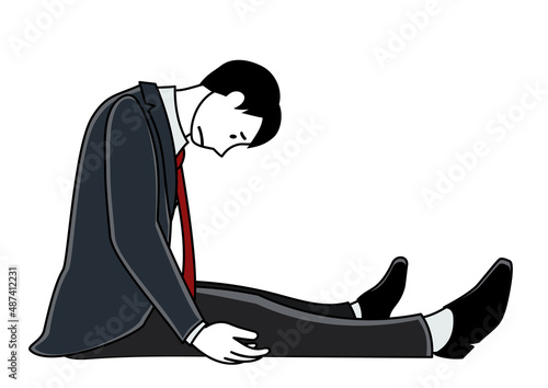 イラスト素材：がっかりした表情で力なくうつむくビジネスパーソン