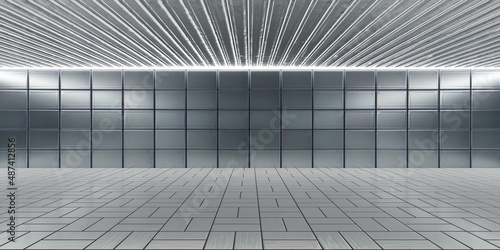 Fotografie futuristic tiled metal wall shed hall interior 3d render illustration