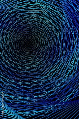 Abstract Blue Pattern with Stairs. Spiral Textured Tunnel. Geometric Psychedelic Background. Raster. 3D Illustration