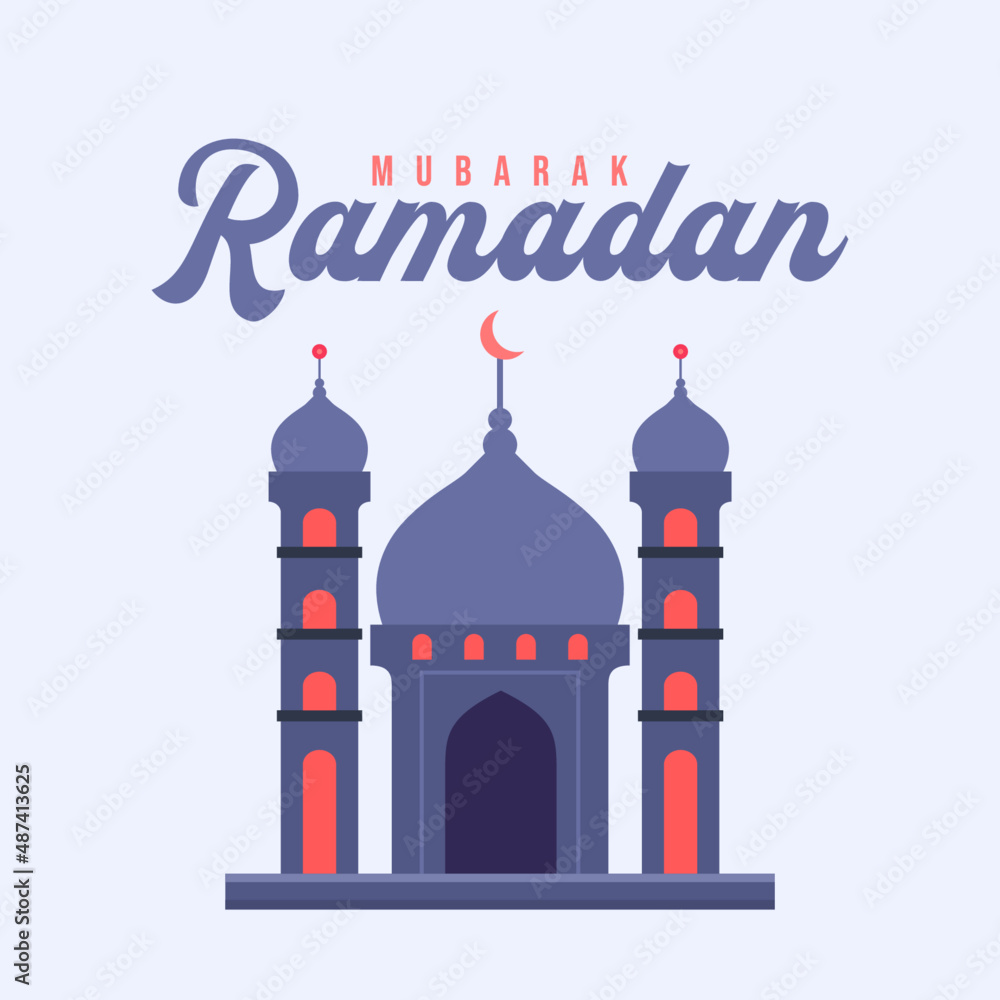 ramadan mubarak, mosque flat illustration 