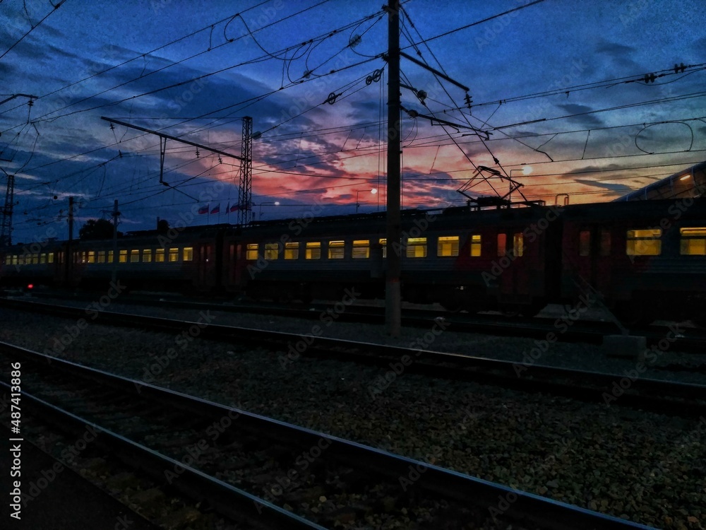 Fototapeta premium railway at sunset