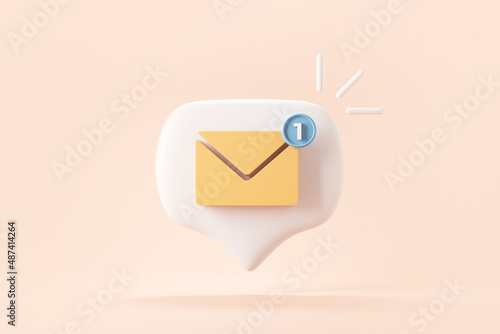 New email notification icon with one e-mail message. minimal design. 3d rendering