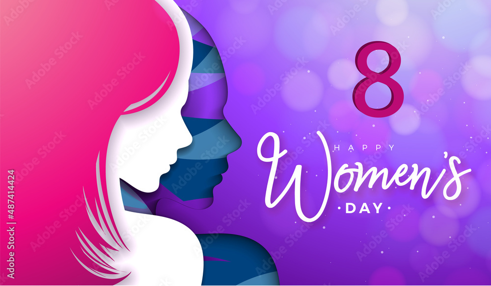 Flat international women's day background, 8 march. women's day greeting  card design with young woman elements Template Design background Free  Illustration Stock Illustration | Adobe Stock
