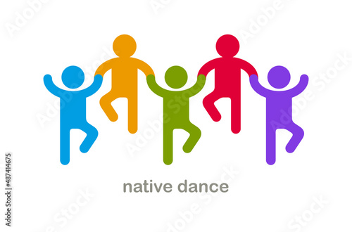 Native dances funny vector icon isolated on white, cute people comical dancing carnival traditional folklore festival.