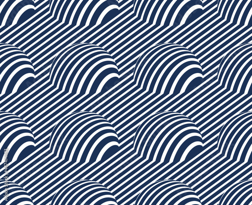 Fotografie Hemispheres lined optical illusion seamless pattern, vector repeat tiling op art background, psychedelic 3D spheres and lines, wallpaper or print textile template