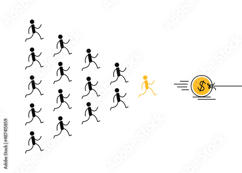 Ponzi pyramid scheme. People running for money. Vector illustration isolated on white background. photo