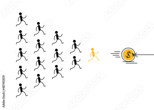 Ponzi pyramid scheme. People running for money. Vector illustration isolated on white background.
