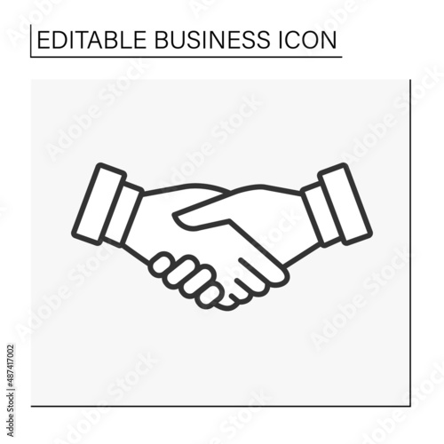  Deal line icon. Handshaking. Profitable agreements with coworkers. Business concept. Isolated vector illustration. Editable stroke