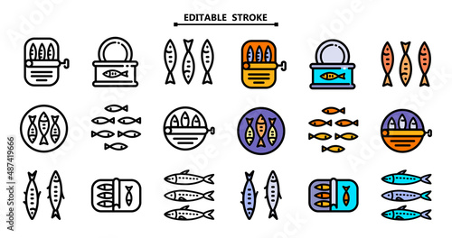 Sardine icons set outline vector