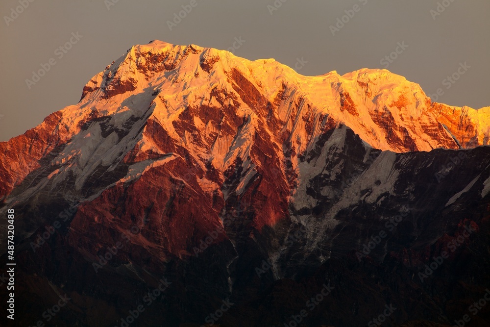 Evening sunset Annapurna range Nepal Himalaya mountain
