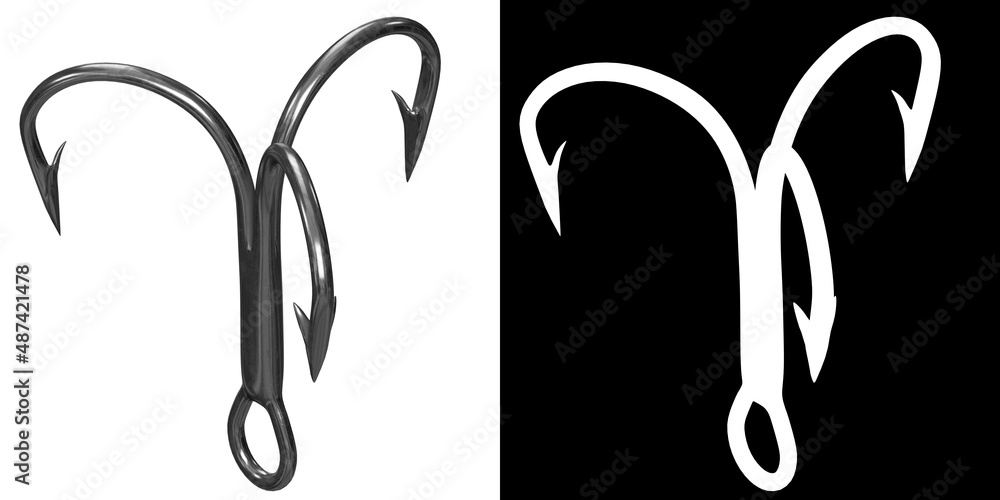 3D rendering illustration of a treble hook 3D rendering illustration of a treble hook