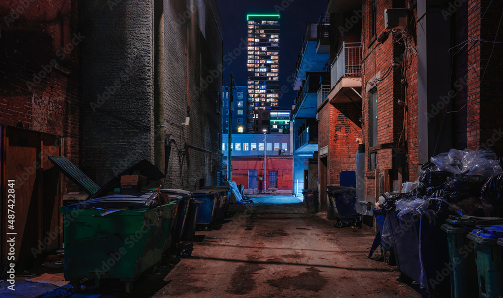 Dark empty alley downtown Montreal