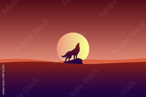 Background Landscape flat design with wolf Premium Vector © skizophobia