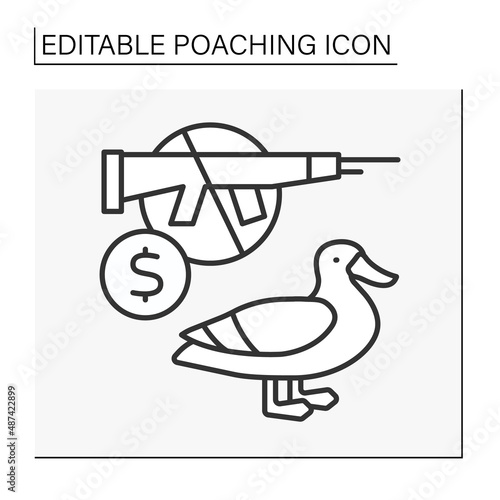  Hunting line icon. Illegal activity. Stop poaching wild duck for sale. Poaching concept. Isolated vector illustration. Editable stroke
