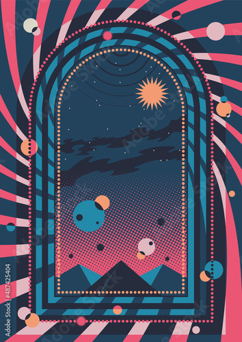 Abstract Background, Psychedelic Color Geometric Border, Frame