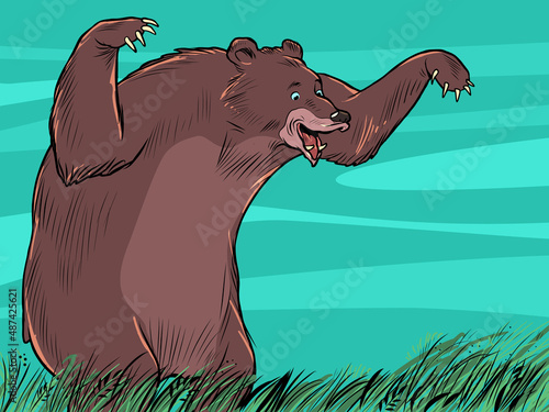 brown bear is a cartoon character, a funny predator. Dangerous animal