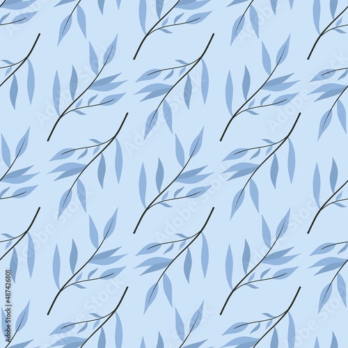 Fototapeta Naklejka Na Ścianę i Meble -  simple cute floral pattern - beautiful  leaves of a plant on a blue background