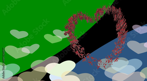 HEARTS, Lots of Love. Amiable ABSTRACT GEOMETRIC SHAPES. Creative 3D ILLUSTRATION. Multicolor varied figures. Cute aesthetic WALLPAPER ideas. Background design image. 
