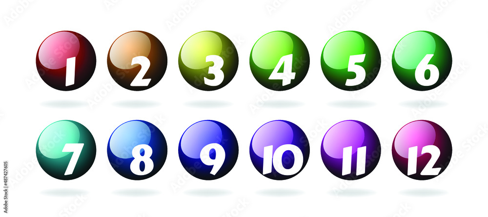 Number bullet points 1 to 12. Trendy round shapes. Modern colorful markers. Number bullet points 1 to 12. Trendy round shapes. Modern colorful markers.