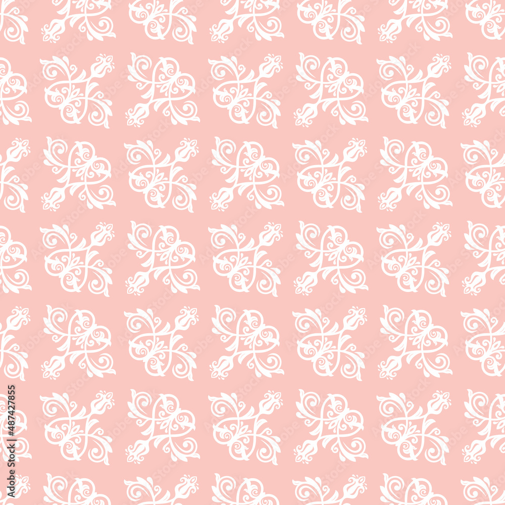 Orient classic pink and white pattern. Seamless abstract background with vintage elements. Orient background. White ornament for wallpaper and packaging Orient classic pink and white pattern. Seamless abstract background with vintage elements. Orient background. White ornament for wallpaper and packaging