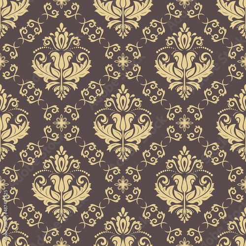 Classic seamless pattern. Damask orient brown and golden ornament. Classic vintage background. Orient ornament for fabric, wallpaper and packaging