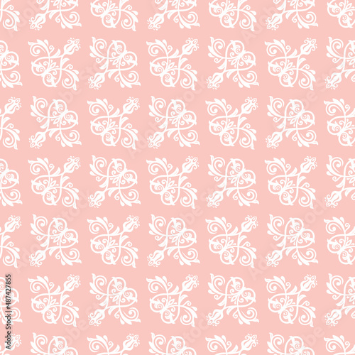 Orient classic pink and white pattern. Seamless abstract background with vintage elements. Orient background. White ornament for wallpaper and packaging