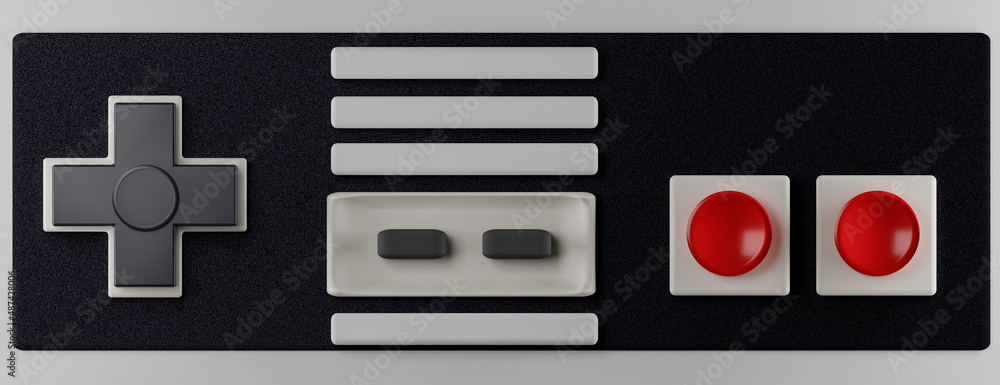Retro joystick on a grey background close up. 3d render illustration