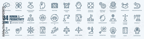 Human productivity minimal thin editable line web icon set. Outline icons collection. Simple vector illustration