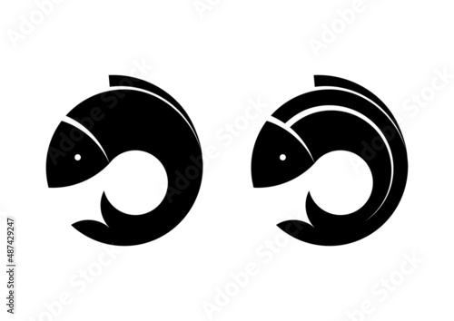 Fish icon black silhouette. Fisheries logo symbol