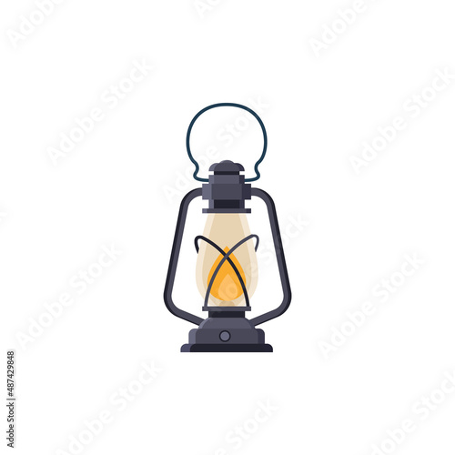 Vintage camping lantern isolated on white background. Vector illustration in a flat style.