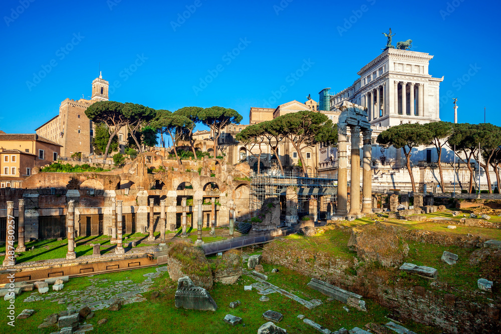 View of the Roman Forum, Rome, Italy. Rome architecture and landmark.