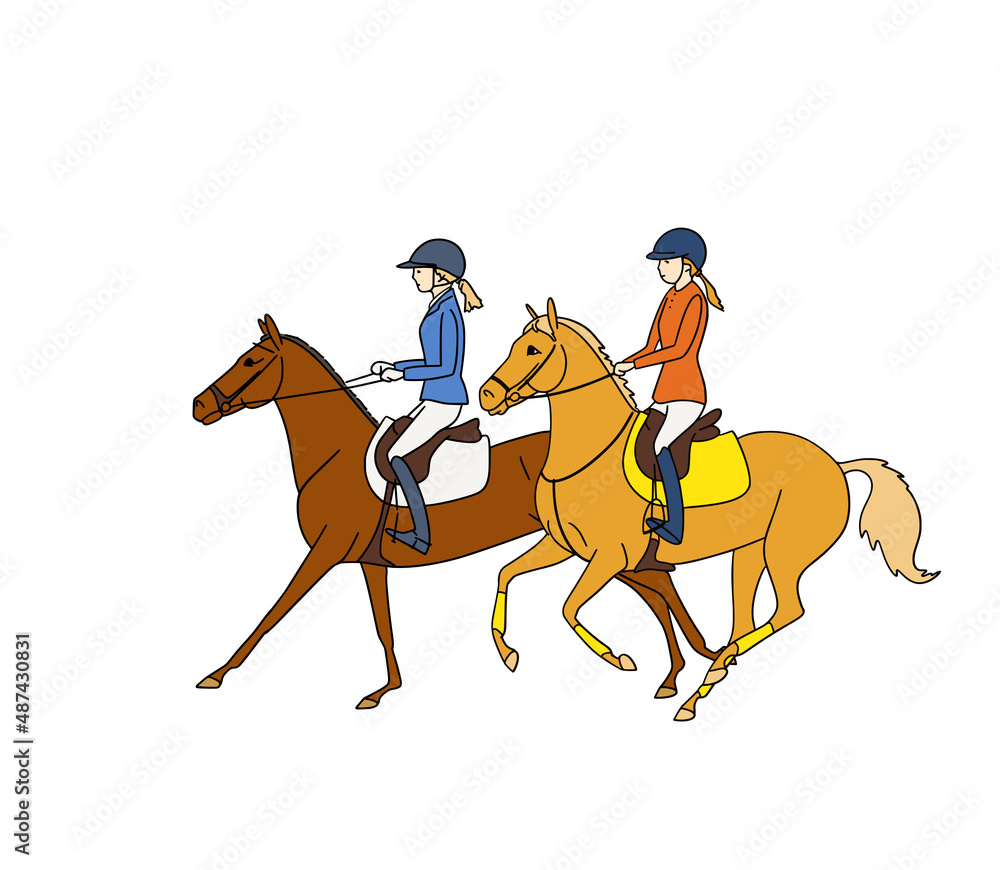 Two friends while riding horses Two friends while riding horses