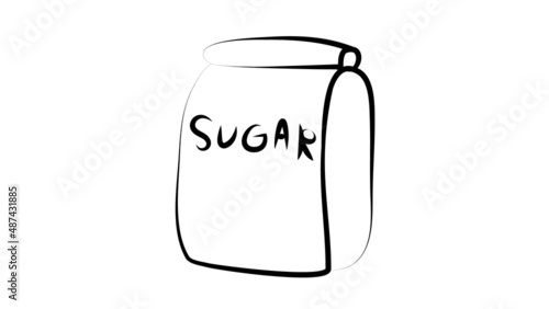 package with sugar on a white background, vector illustration. the package is black and white. drawing style. paper bag filled with spices. baking sugar