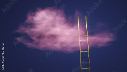 golden ladder reaching to a pink cloud in the sky