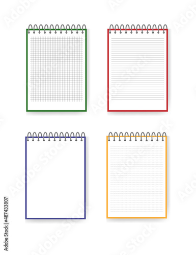 Obraz na płótnie Realistic notebook with squared and line sheets. Set of different notepad w salonie