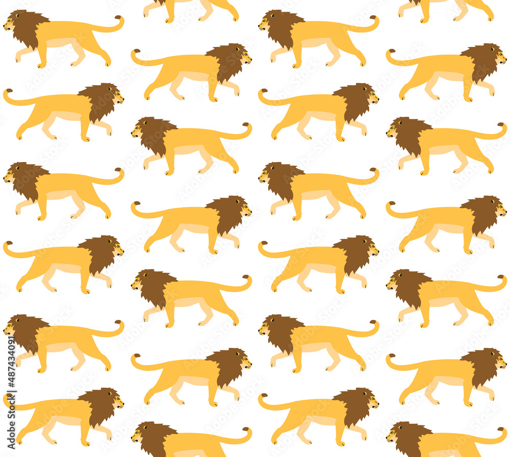 Vector seamless pattern of flat lion isolated on white background Vector seamless pattern of flat lion isolated on white background