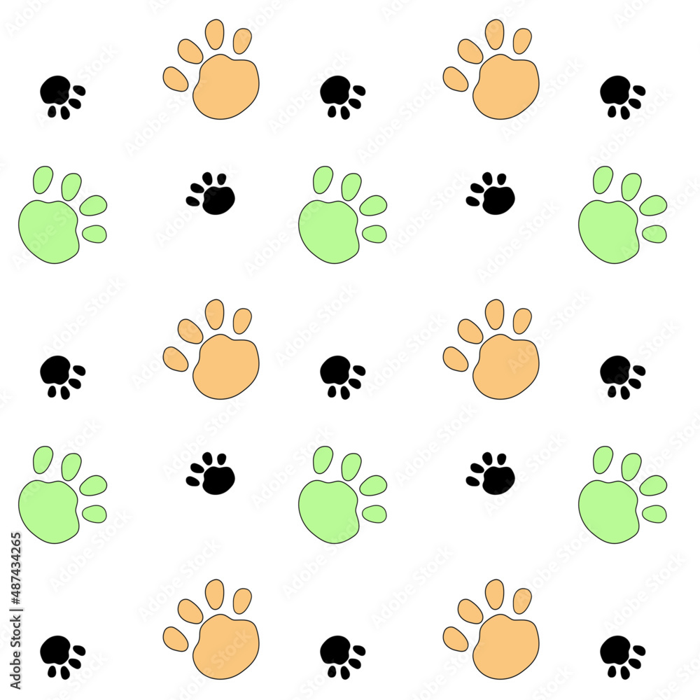 Obraz premium Nursery seamless pattern with dogs pow for kids design or children prints, fabric textile, t-shirts, as a background for greeting cards, wallpaper, holiday wrapping paper. Vector
