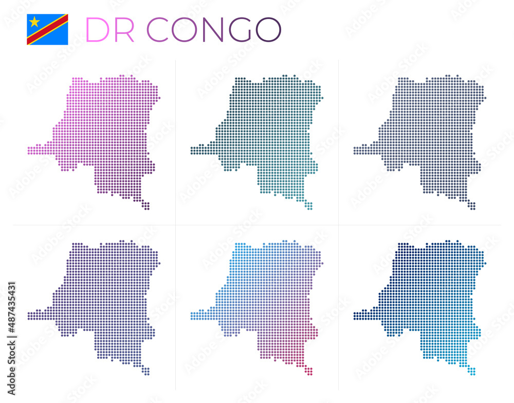 DR Congo dotted map set. Map of DR Congo in dotted style. Borders of the country filled with beautiful smooth gradient circles. Amazing vector illustration.