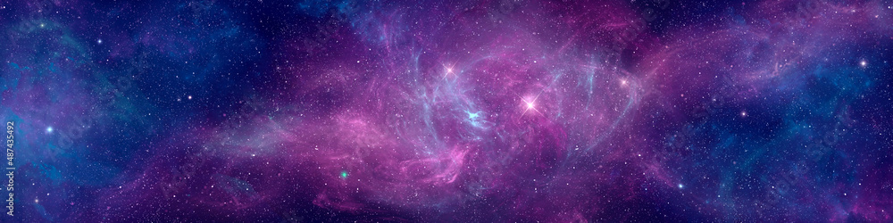 Nebula and stars in night sky web banner. Space background. - obrazy, fototapety, plakaty 