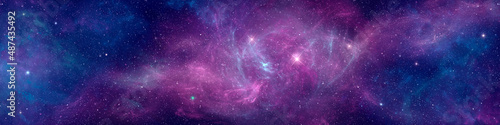 Fotobehang Nebula and stars in night sky web banner. Space background.