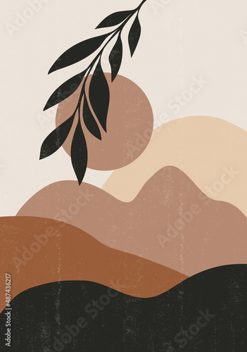 Mid century sunset print boho minimalist printable wall art mountain