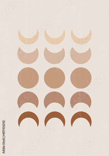 Background with Moon phases print boho minimalist printable wall art